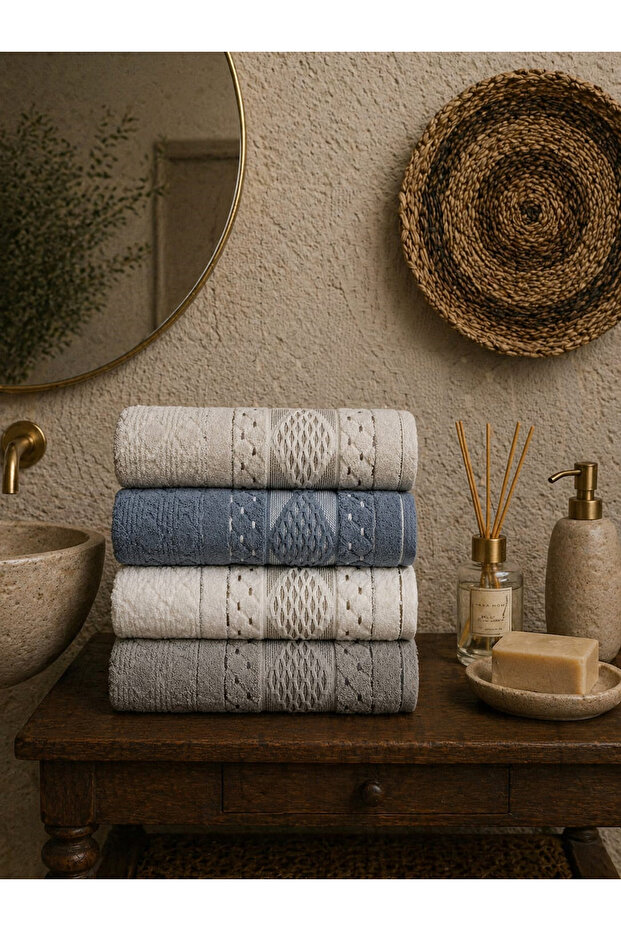 Luxury 50X90 4-Pack Hand and Face Towels 100% Cotton – Jacquard Pattern, Ultra Soft, High Water Absorption