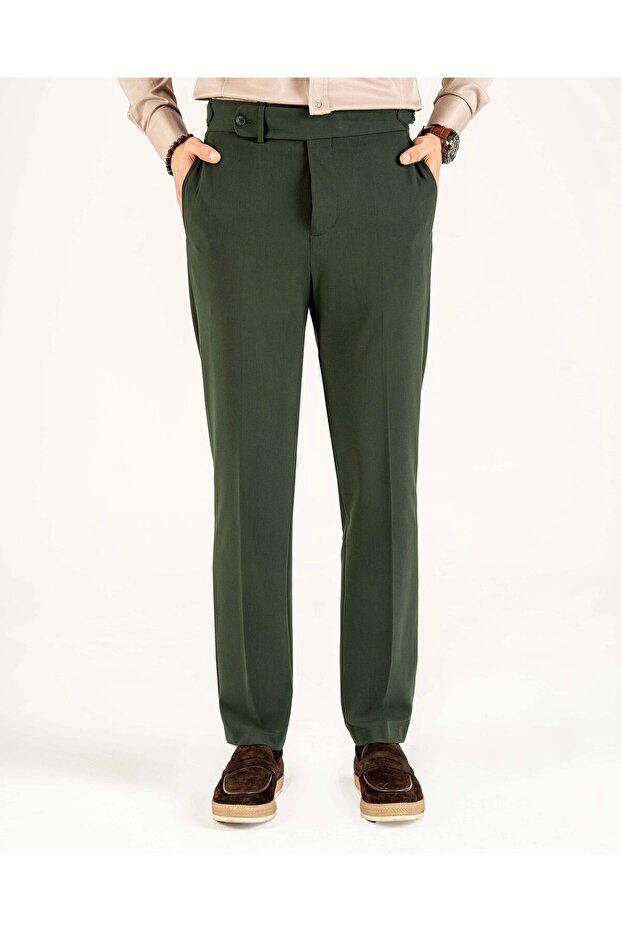 Slim Fit Bel Detailed Trousers Green T14927