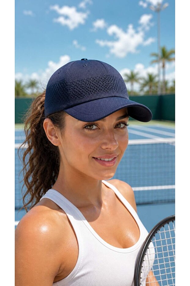 Navy Blue Cotton Mesh Cap Tenisci Women's Hat
