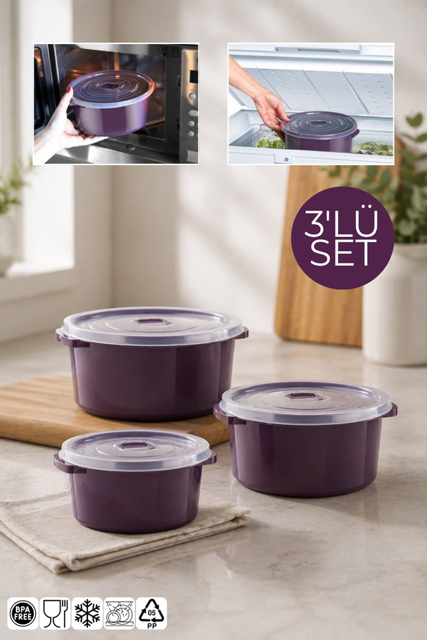Set of 3 Round Storage Containers That Can Be Used in Microwave and Freezer