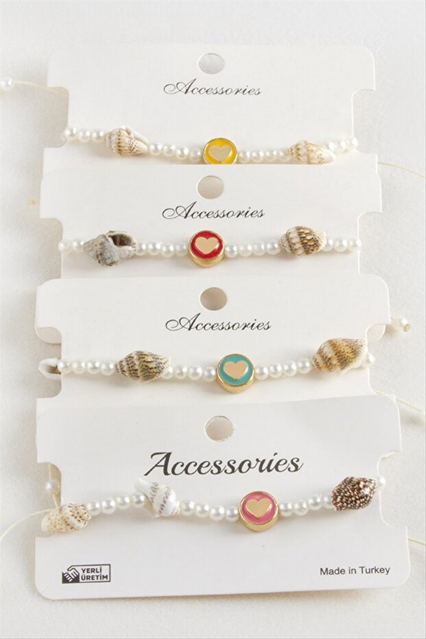 Ilkeshop Heart Sea Shell Pearl Macrame Rope Bracelet (221533) - Orange