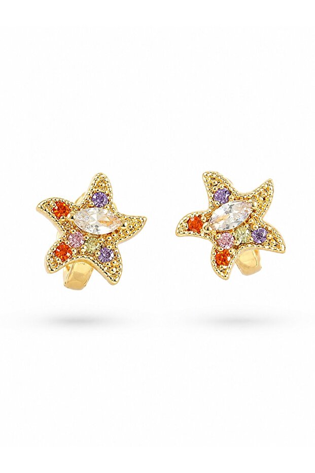 Brass Zircon Stone Star Model Gold Color Children's Earrings