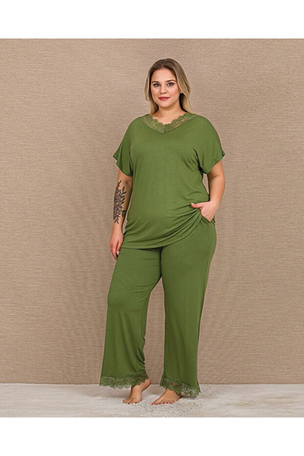 Short sleeve v-neck oversized pajama set