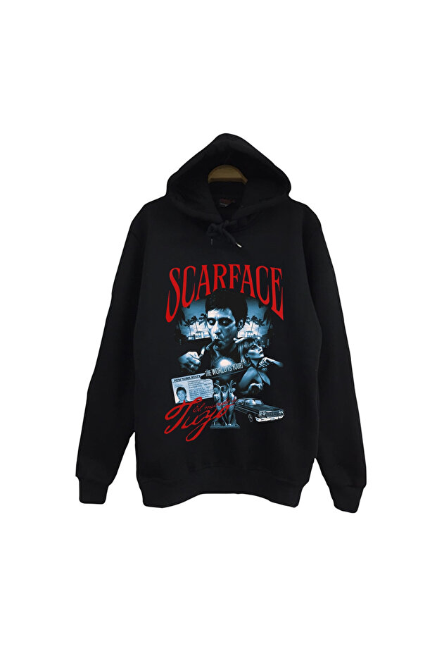 Scarface - Tony Montana Printed Unisex 100% Cotton Black Hooded Sweatshirt