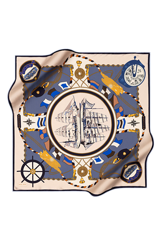 Dark Blue 90X90 Silk Crepe Satin Scarf