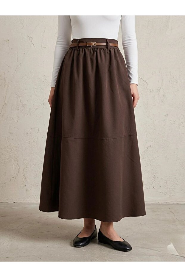 Büzgü Gazzeli Soft Skirt-Brown