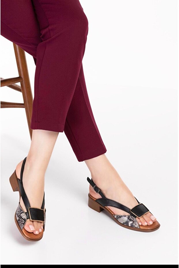 Genuine Leather Black Snake Women's Leather Sandals Dp06-6020
