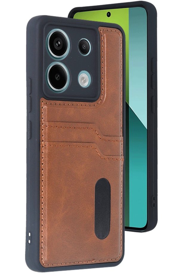 Ilkeshop New Redmi Note 13 Pro 4g Case Sara Leather Case with Business Card Holder (175821) - Tan