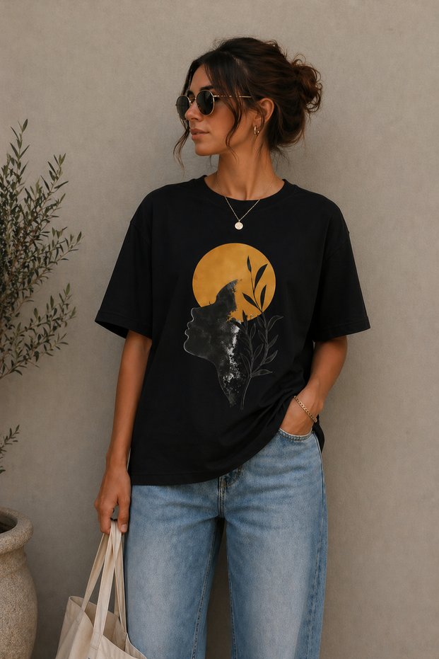 Abstract Female Silhouette Printed Unisex Oversize T-Shirt – Cotton Crew Neck Casual T-Shirt