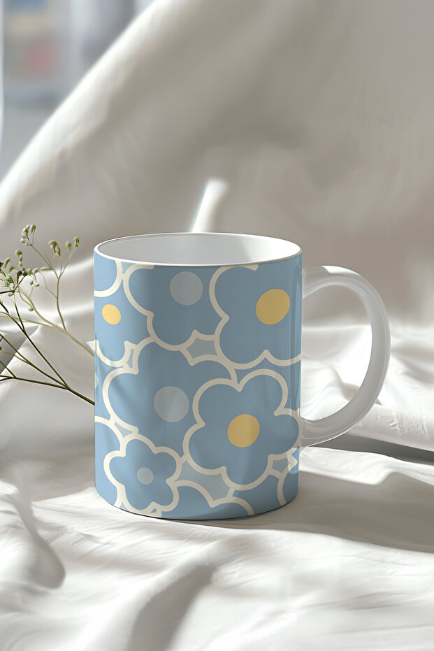 Flower Pattern 330ml Printed White Ceramic Mug Cup