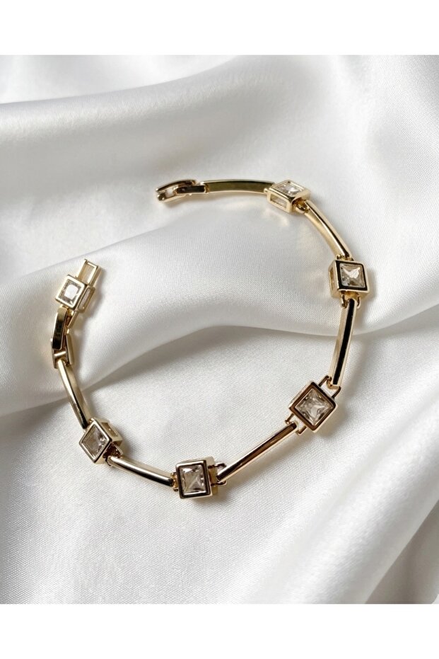 Shiny Square Stone Design Bracelet -Gold