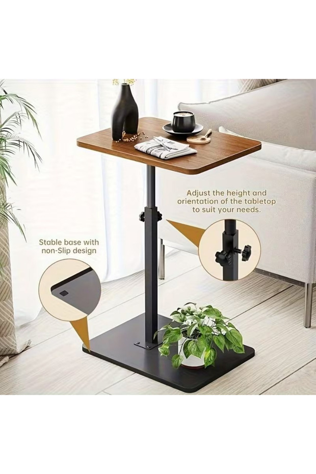360° Rotatable C-Shaped Side Table, Height Adjustable Multifunctional Sofa Table - 1