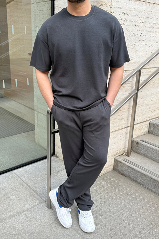Morin Men's Anthracite Oversize Draped Soft Touch Top and Bottom Set