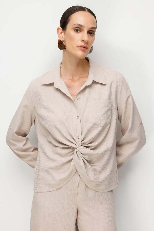 Front Gathered Fabric Patterned Blouse - 2