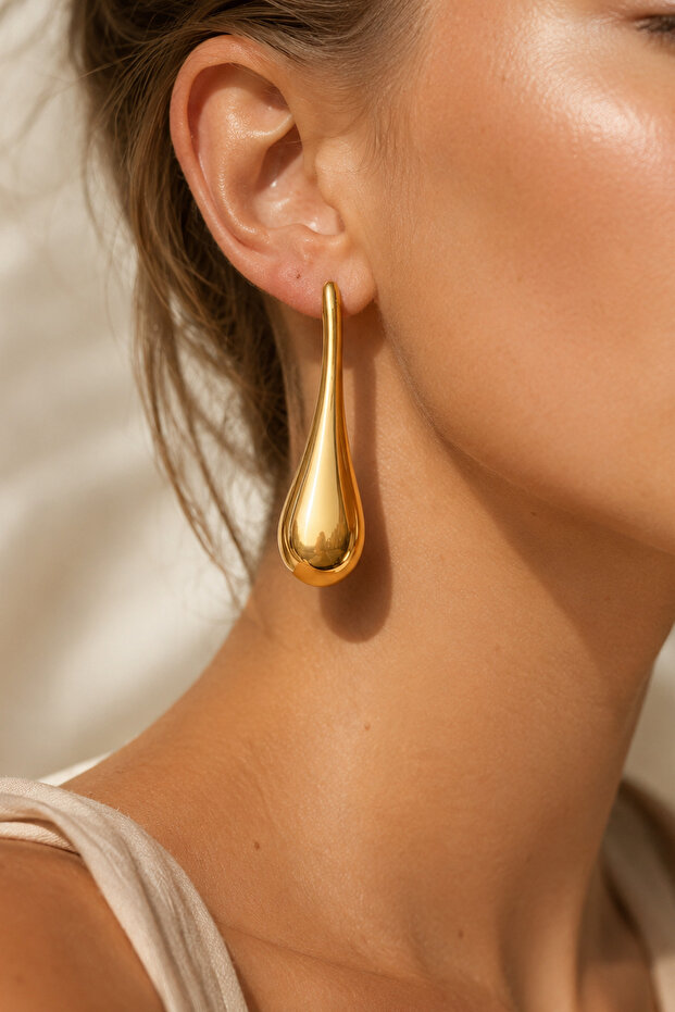 Gold Long Wide Drop Extra Light Earrings