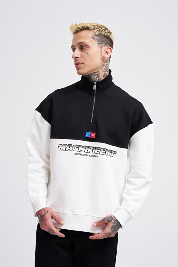 Men's Yoke Detail Sweatshirt Ecru-Black