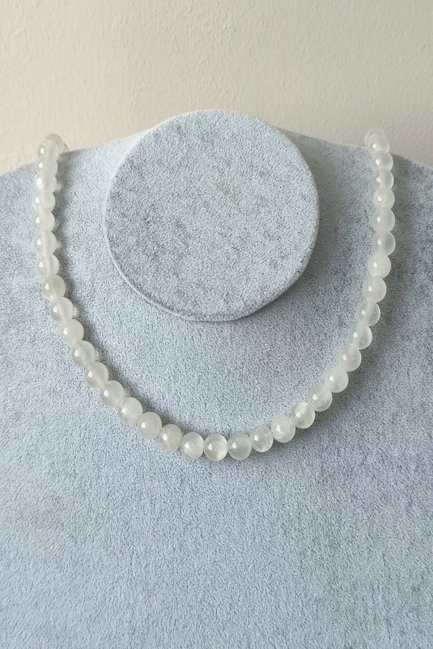 Certified 8 mm Selenite Natural Stone Necklace