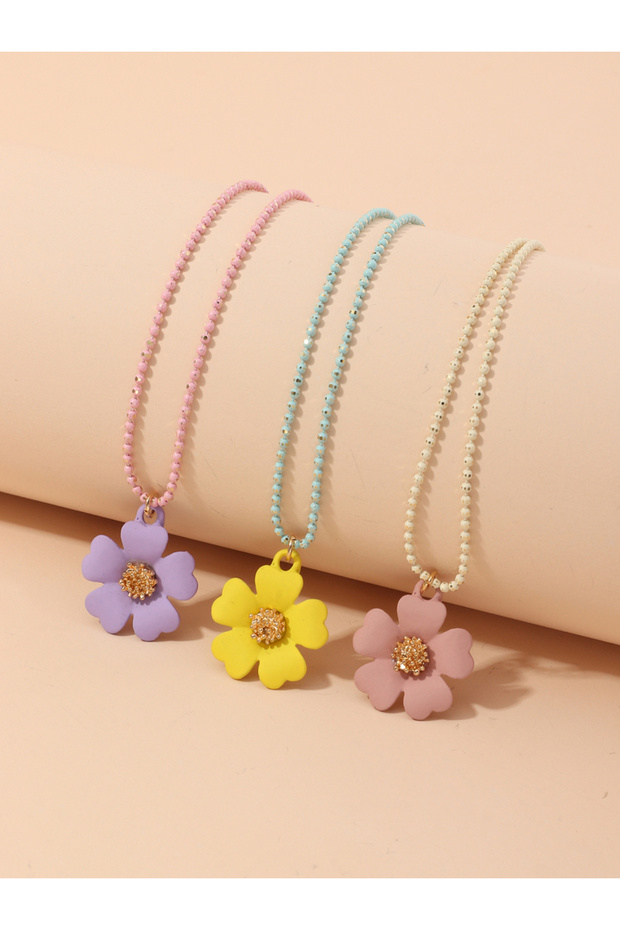 Pack of 3 - Colorful Flower Pendant Necklace