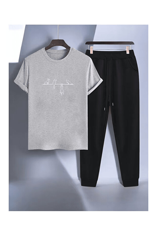 Cat Figured Printed Tracksuit Set - 1