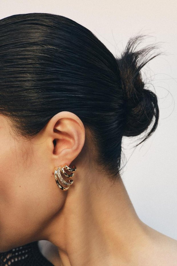 Brand Model Gold Zircon Stone Multi-Look Earrings