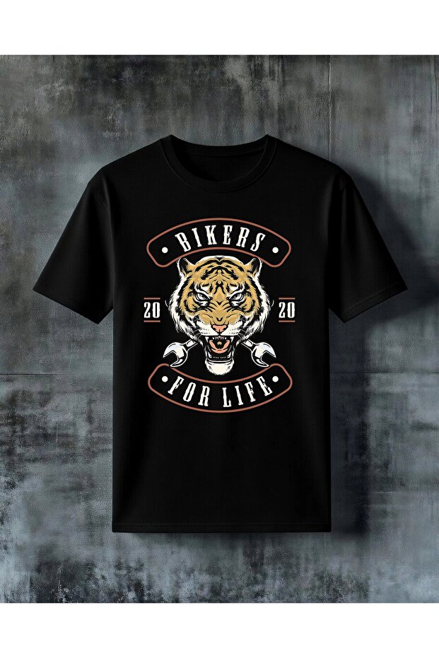 تي شيرت كبير الحجم مطبوع عليه bikers tiger