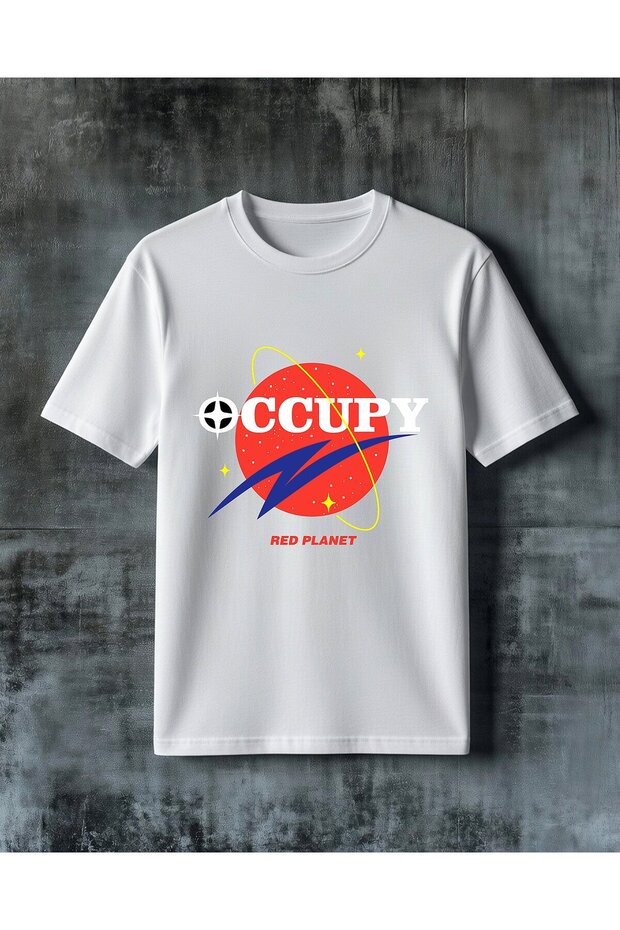 تي شيرت كبير الحجم مطبوع عليه كوكب أحمر من ccup