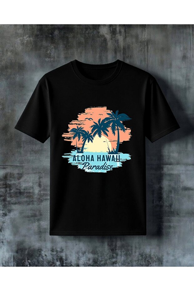 تي شيرت كبير الحجم مطبوع عليه aloha hawaii paradise