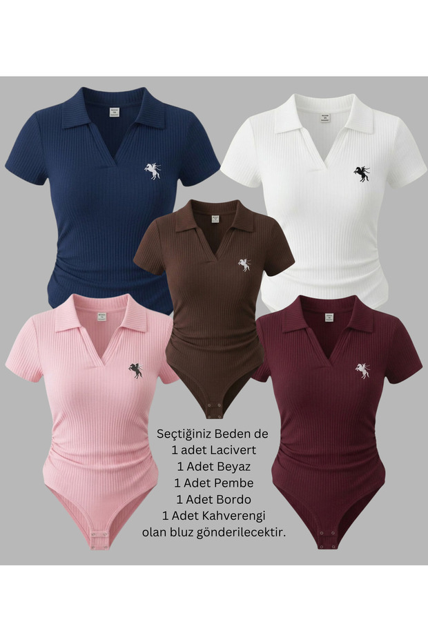 Polo Collar Ribbed Lycra Premium Bodysuit