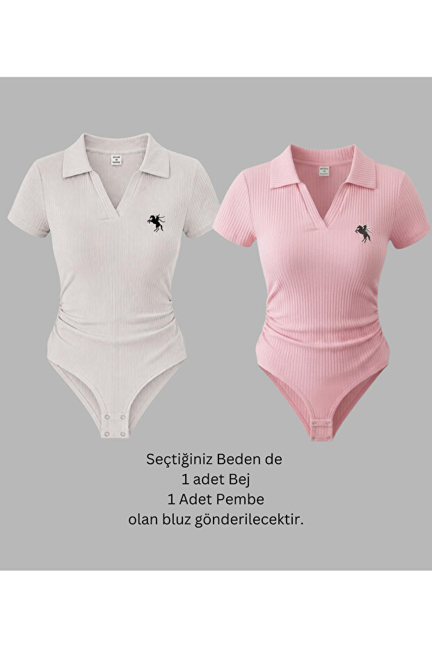 2 Li Polo Collar Ribbed Lycra Premium Bodysuit