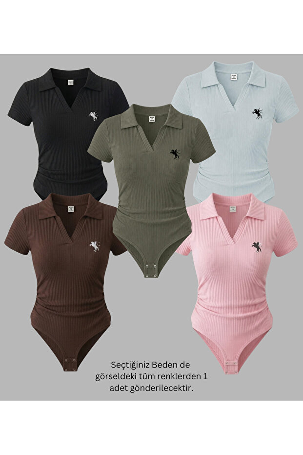 5 Li Polo Collar Ribbed Lycra Premium Bodysuit