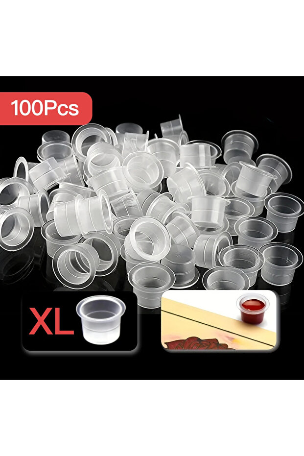 XL 100 قطعة أكواب حبر وشم بلاستيكية شفافة للاستخدام مرة واحدة، حاملات حبر وشم دائمة