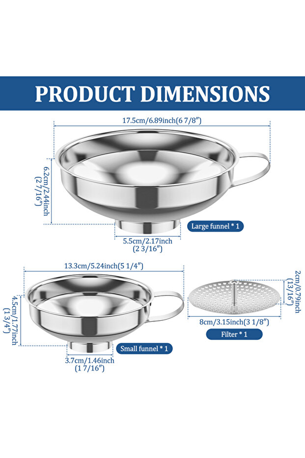 Style 1 3Pack Canning Funnel with Strainer Stainless Steel Wide Mouth Canning Funnel with Handle for