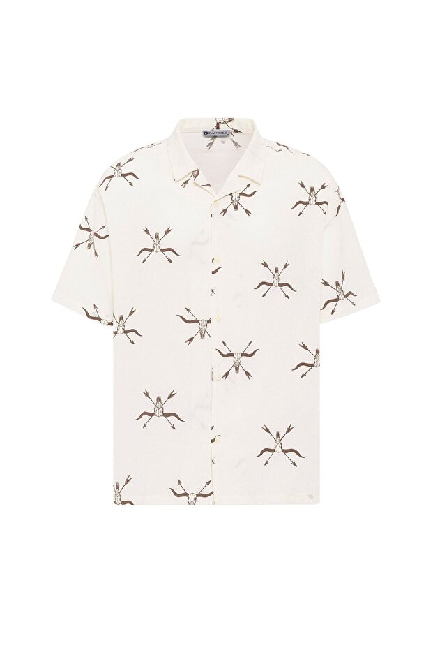 Patterned Short Sleeve Pocketless Oversize Shirt