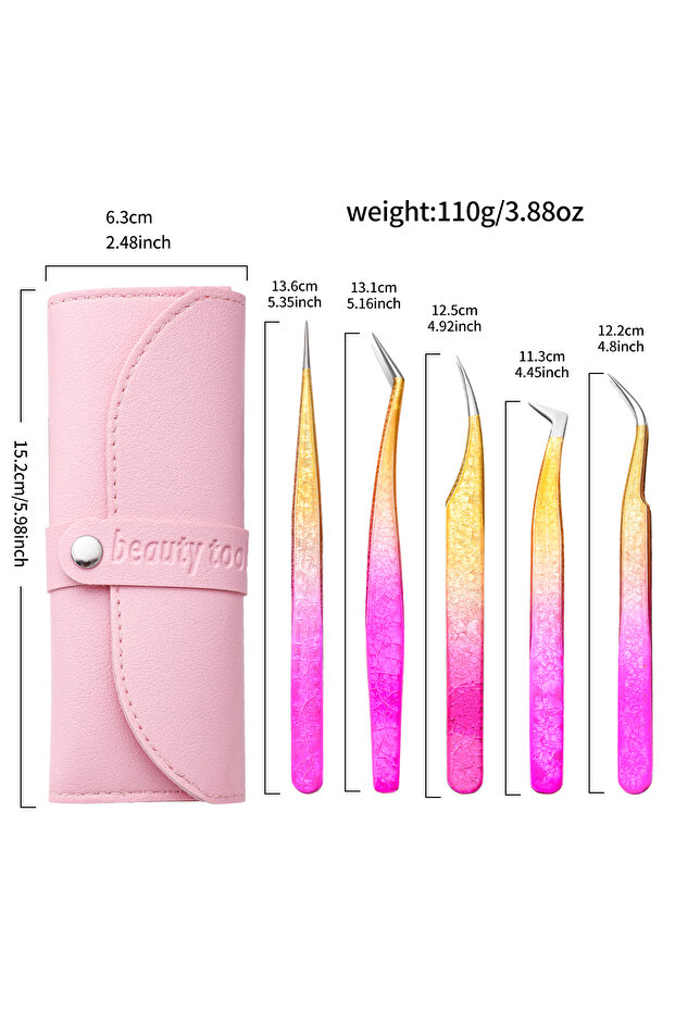Pink 5 Eyelash tweezers Eyelash Extension Tweezers Eyelash Volume Tool Strap Pack Stainless Steel Ey