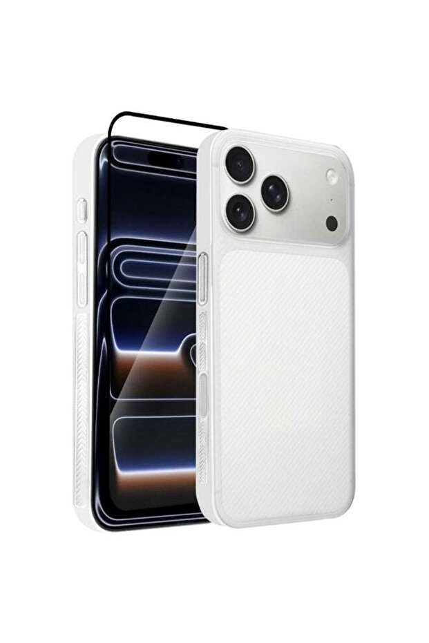 2Packs Case Cover for iPhone 17 Pro Max, Air Skin Line Design Back Cover, Sturdy Durable Ultra-Thin Case, Drop Protection Cover Clear with 3D Screen Protector - White