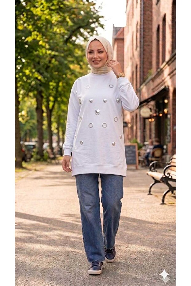 Women's Beaded Sequin Embroidered Hijab Tunic