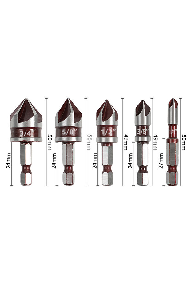 مجموعة من 5 قطع: مجموعة مثاقب معدنية M35 من الكوبالت ذات 5 شقوق للحفر والتفريغ 82 ° 5 قطع من أدوات الحفر المخروطية الشكلية بساق سداسية مقاس 1/4 بوصة