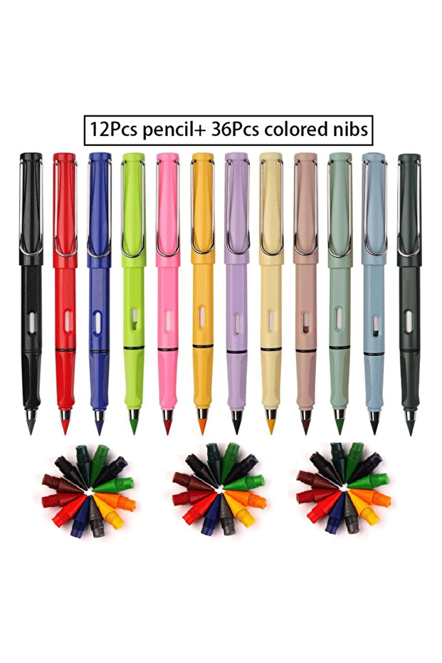 48Pcs Color set 1-48Pcs 12 Colors Everlasting with Eraser Unlimited Writing Pencils Eternal Erasable