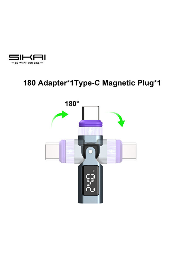 محول 180 درجة ×1، محول USB-C إلى USB-C مغناطيسي، شحن سريع 240 واط، نقل بيانات بسرعة 480 ميجابت في الثانية، 180 درجة ° روتا