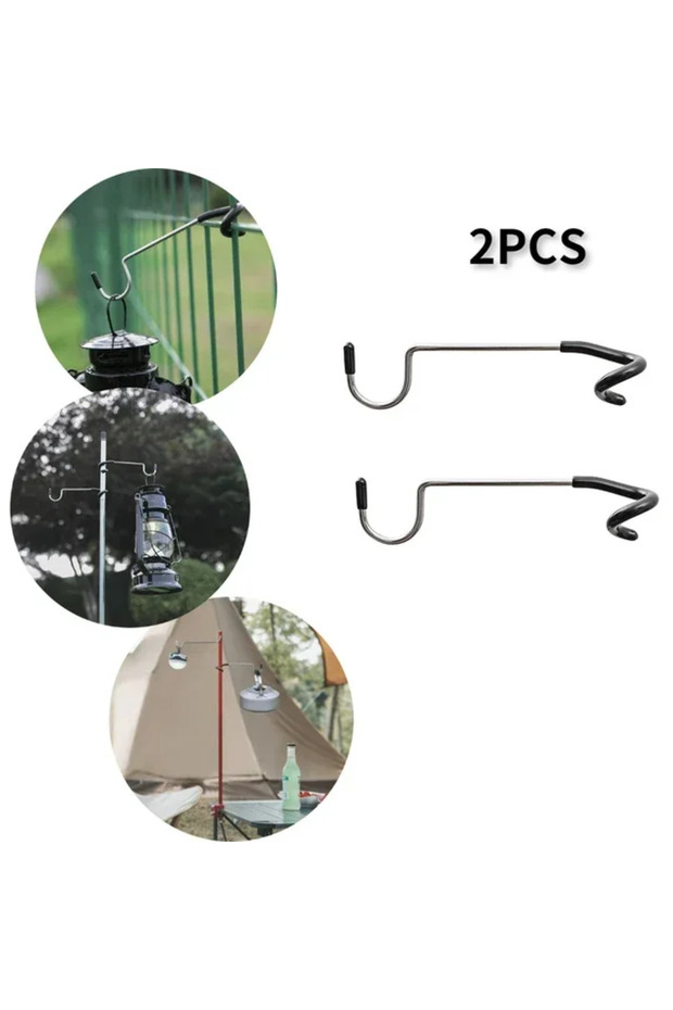 2pc G1582D2pcs Camping Stainless Steel Lamp Holder Hook Portable Tent Pole Light Hanger Hunting Fish