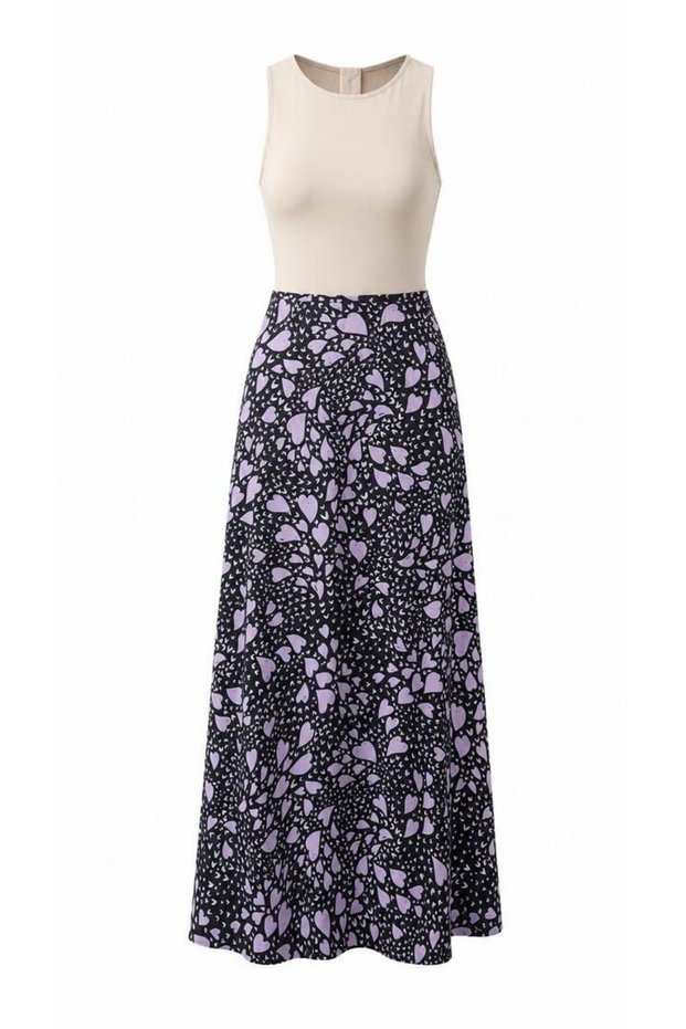 Women's High Waist Purple Heart Patterned Long Viscose Skirt