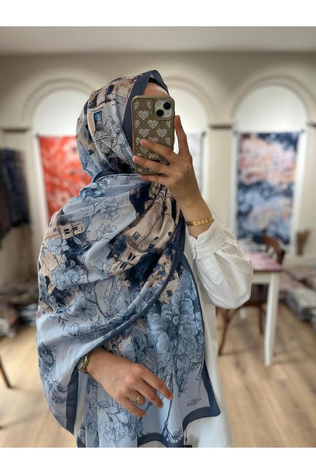 شال ناعم بنمط فلورينزا - نيلي