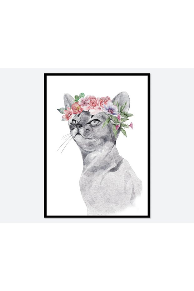 Cat with Flowers Safari Nursery Wall Art Poster with Frame 30x40cm