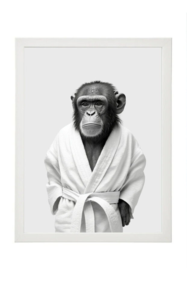 Chimpanzee in Bathrope , Bathroom Wall Art, Nursery Poster with Frame 30x40cm