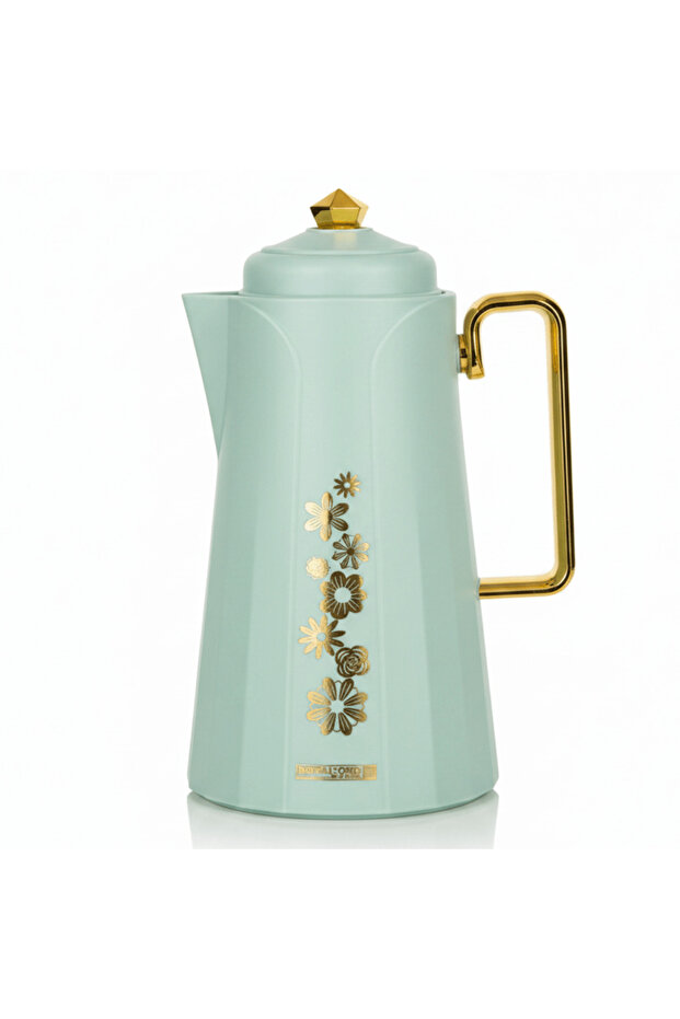 Vacuum Flask 1 L – Dull Blue with Gold Floral