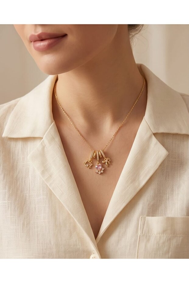Zircon Stone Detailed Figured Charm Necklace