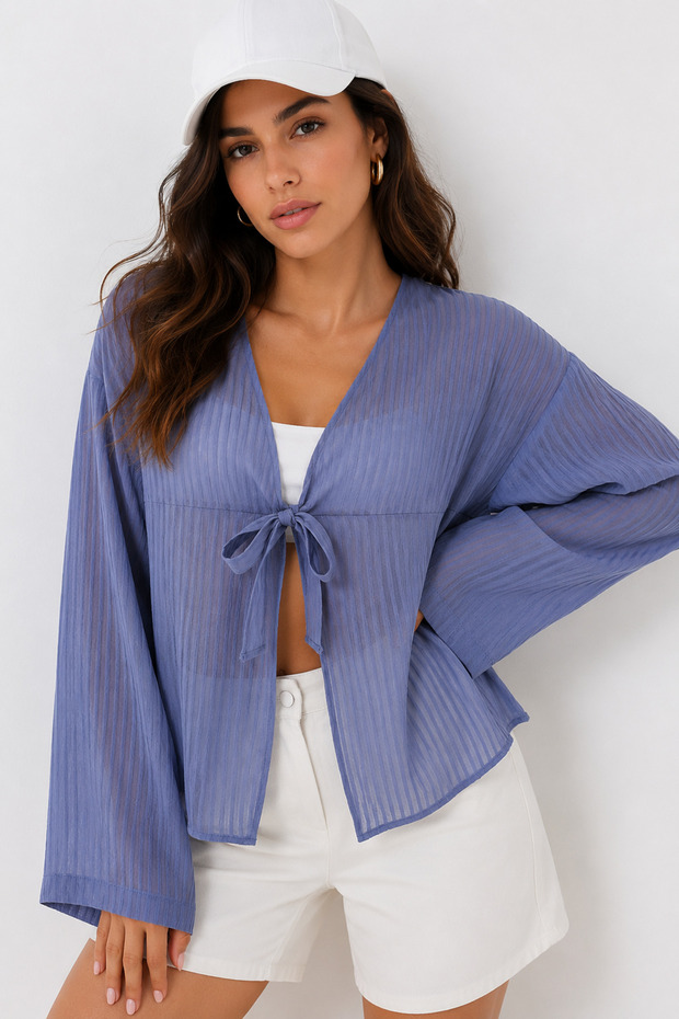 Women's Indigo Front Lace-Up Shirt Blouse