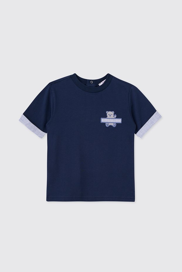 Baby Boy Navy Blue T-Shirt with Teddy Bear Figure