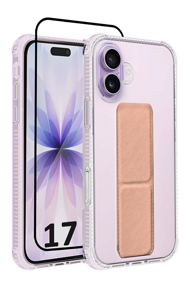 2 Packs Finger Grip Clear Case Cover for iPhone 17- Kickstand Car Magnetic Holder Multi-function Protective Two-in-one Case with 3D Screen Protector - Pink-2