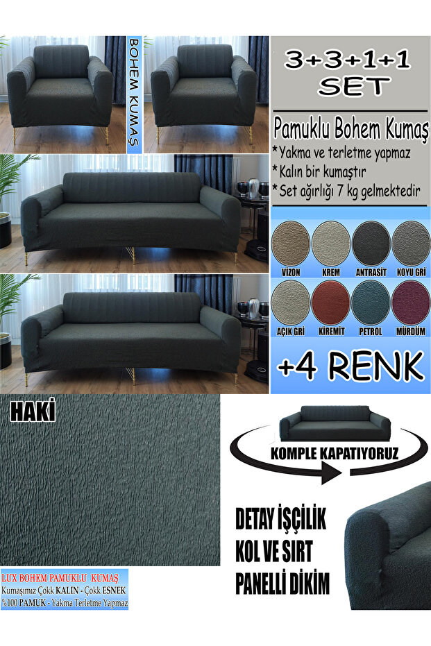 Bohem Cotton Fabric Sofa Cover Set - 3+3+1+1 Set Comes in 7 Kg. It Is Thick and Durable.